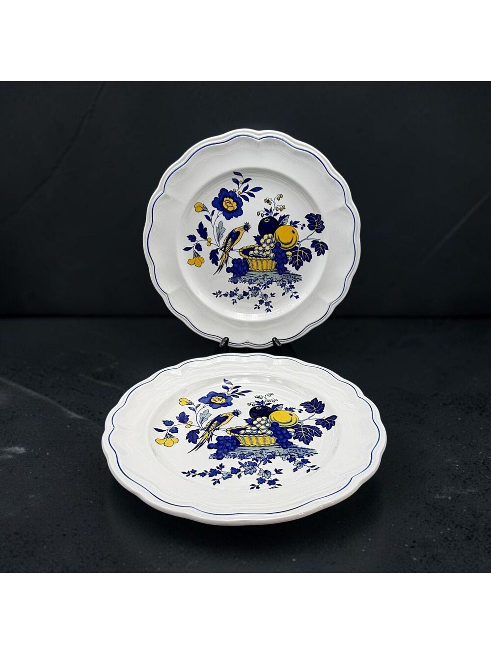 Set of 2 Vintage Spode Blue Bird S3248 12.5" Plates England Bird Fruit Floral